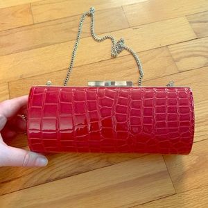 Red Faux Leather Clutch - never used